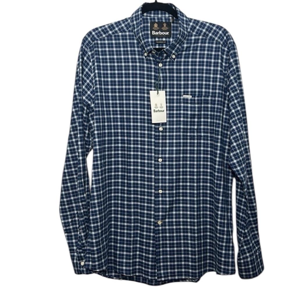 New Barbour Navy Blue Plaid Tailored Fit Men’s Button Down Shirt sz M